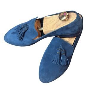 Karl Lagerfeld Paris Navy Blue Suede Tassel Loafers sz 9